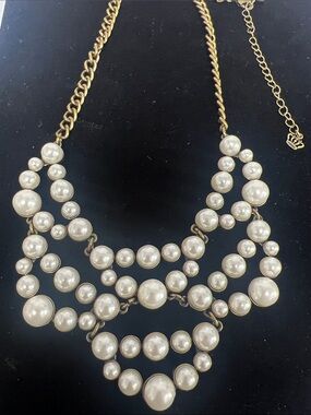 Premier Designs Gold-Tone Chain with Cream Pearl Multi-Strand Necklace